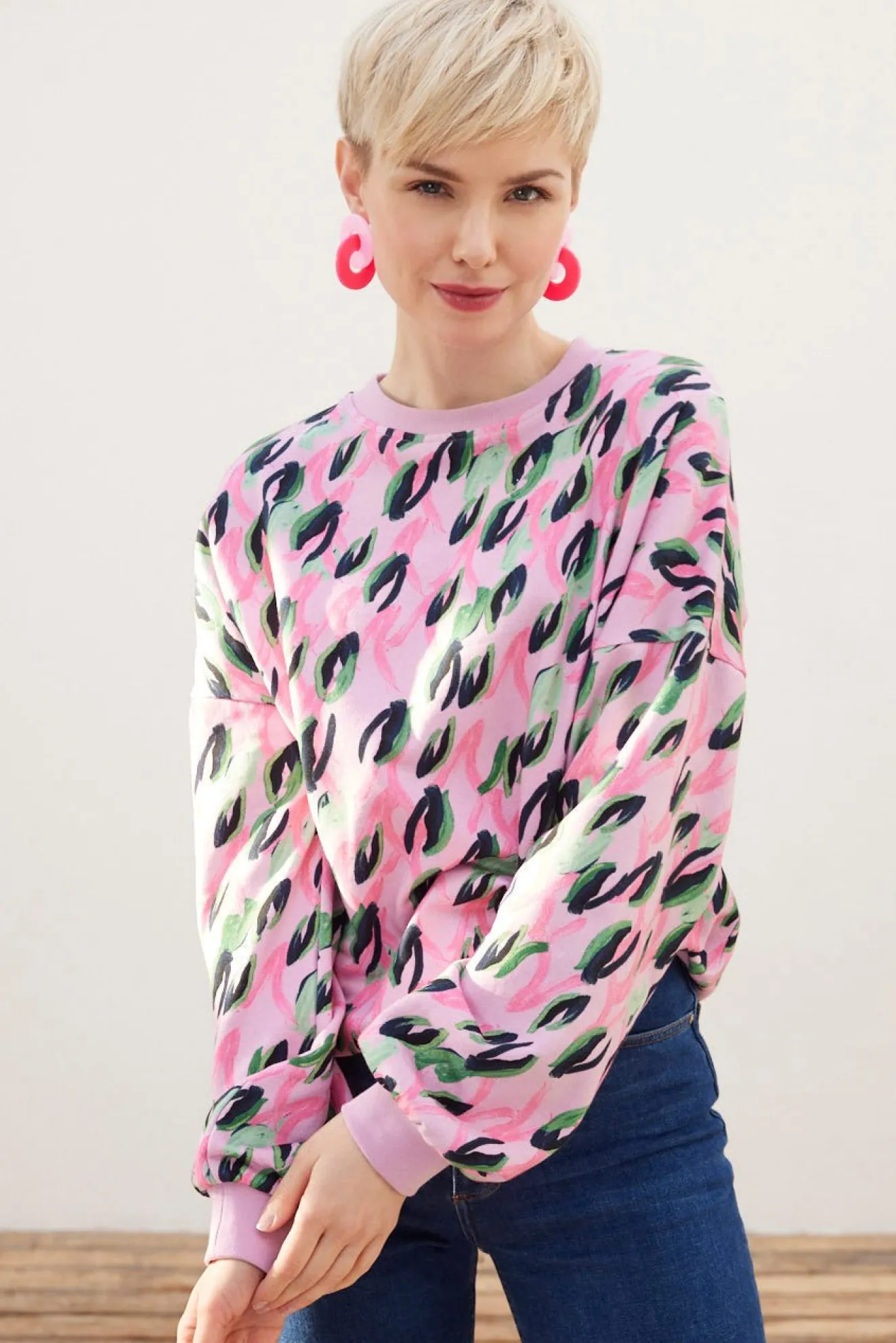 Pom Amsterdam Animal Print Pink Sweater