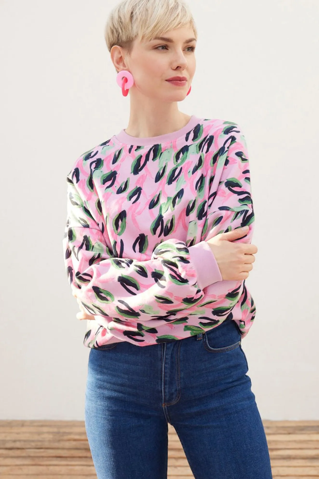 Pom Amsterdam Animal Print Pink Sweater