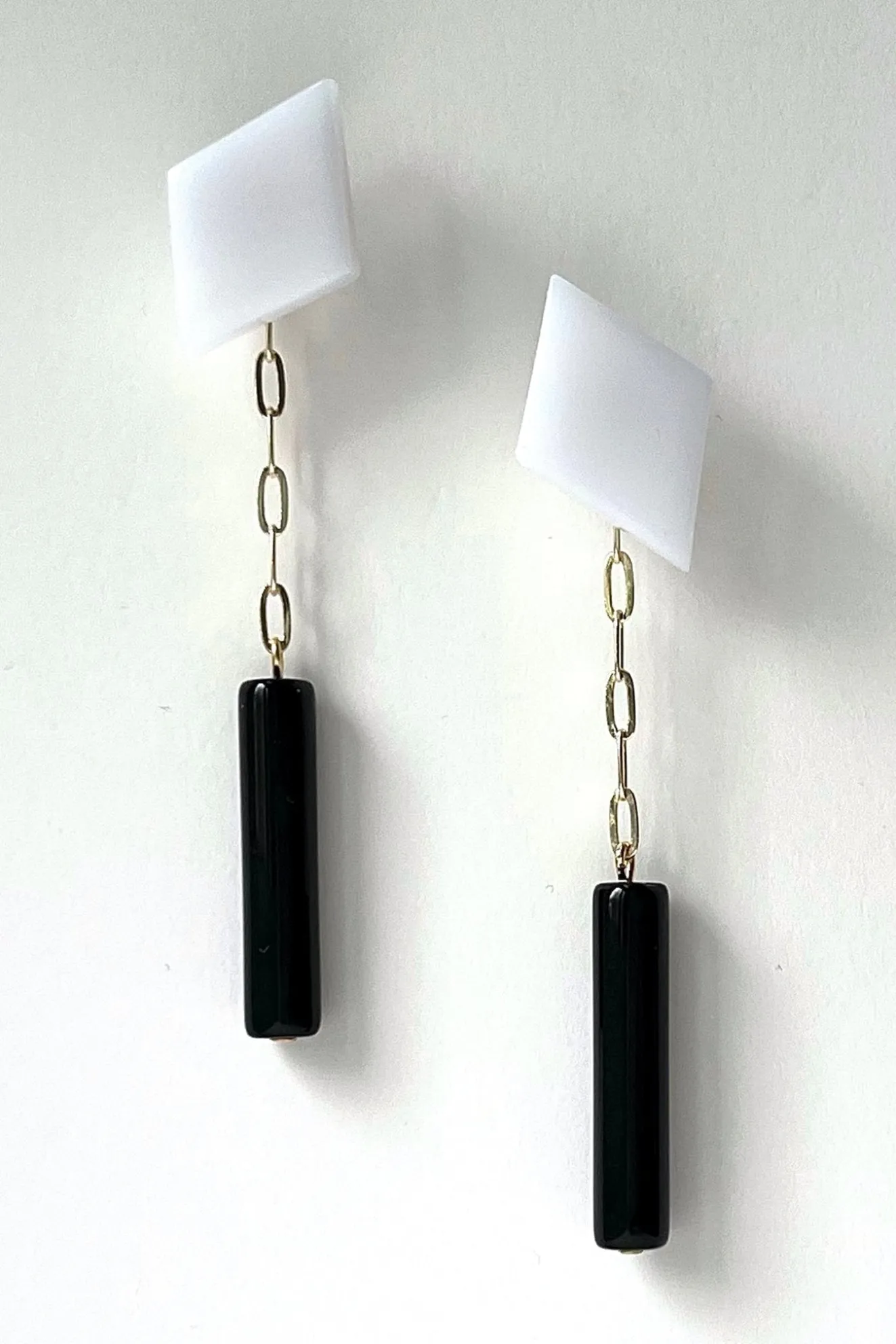 Gaia White With Black Beads Dangle Earrings
