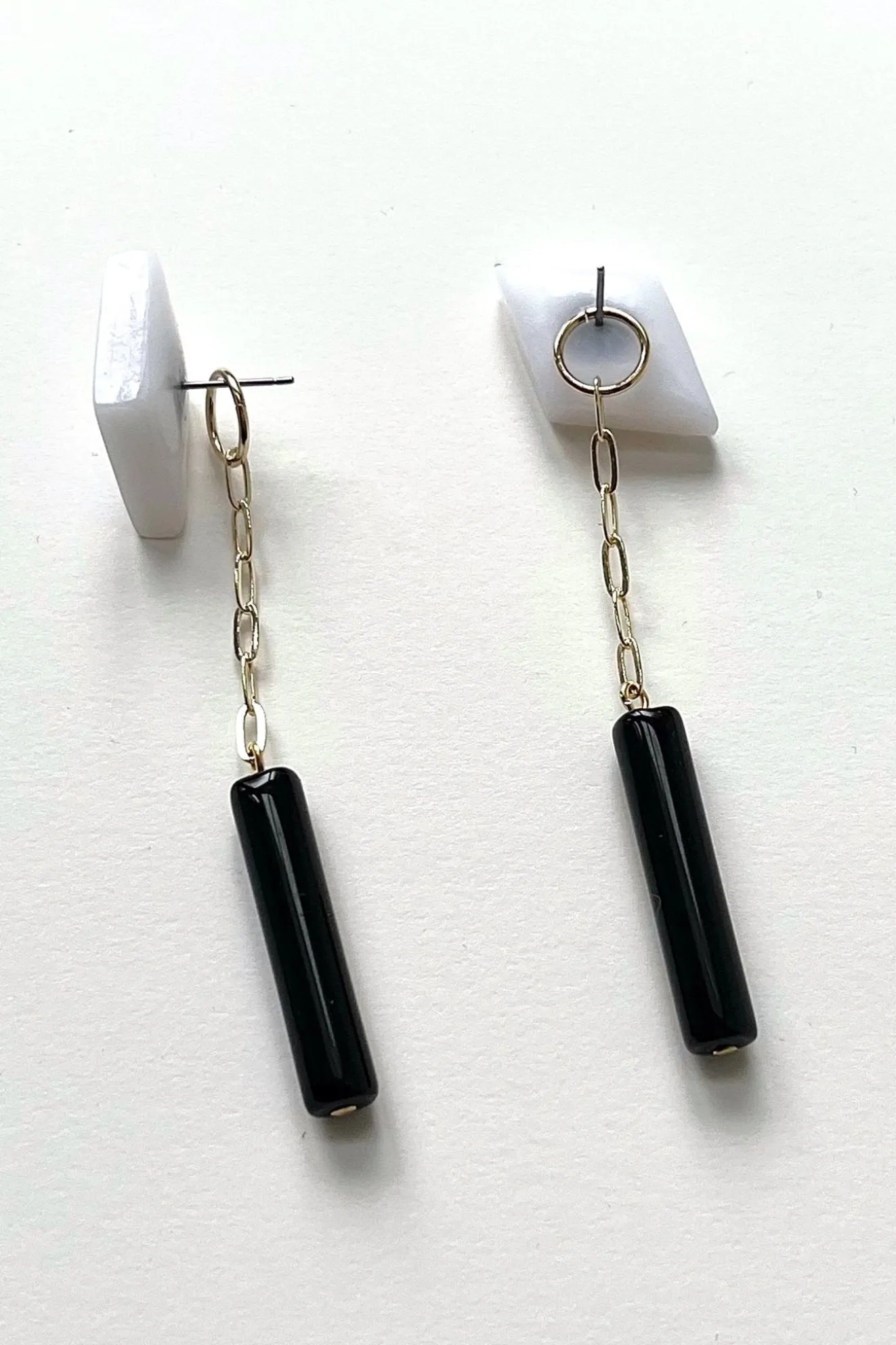 Gaia White With Black Beads Dangle Earrings