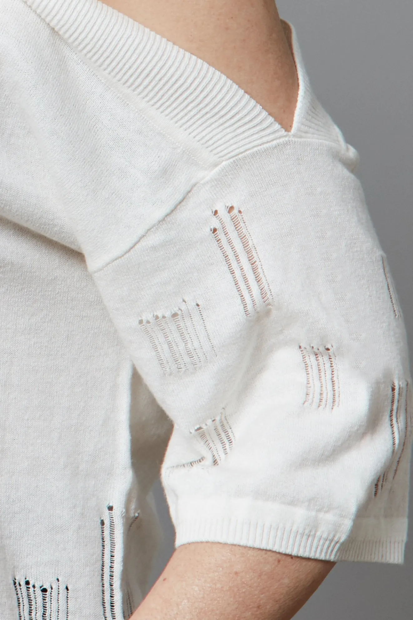 Charli Lotus Cotton Linen Blend Cut Out Shoulder White Knitted Top