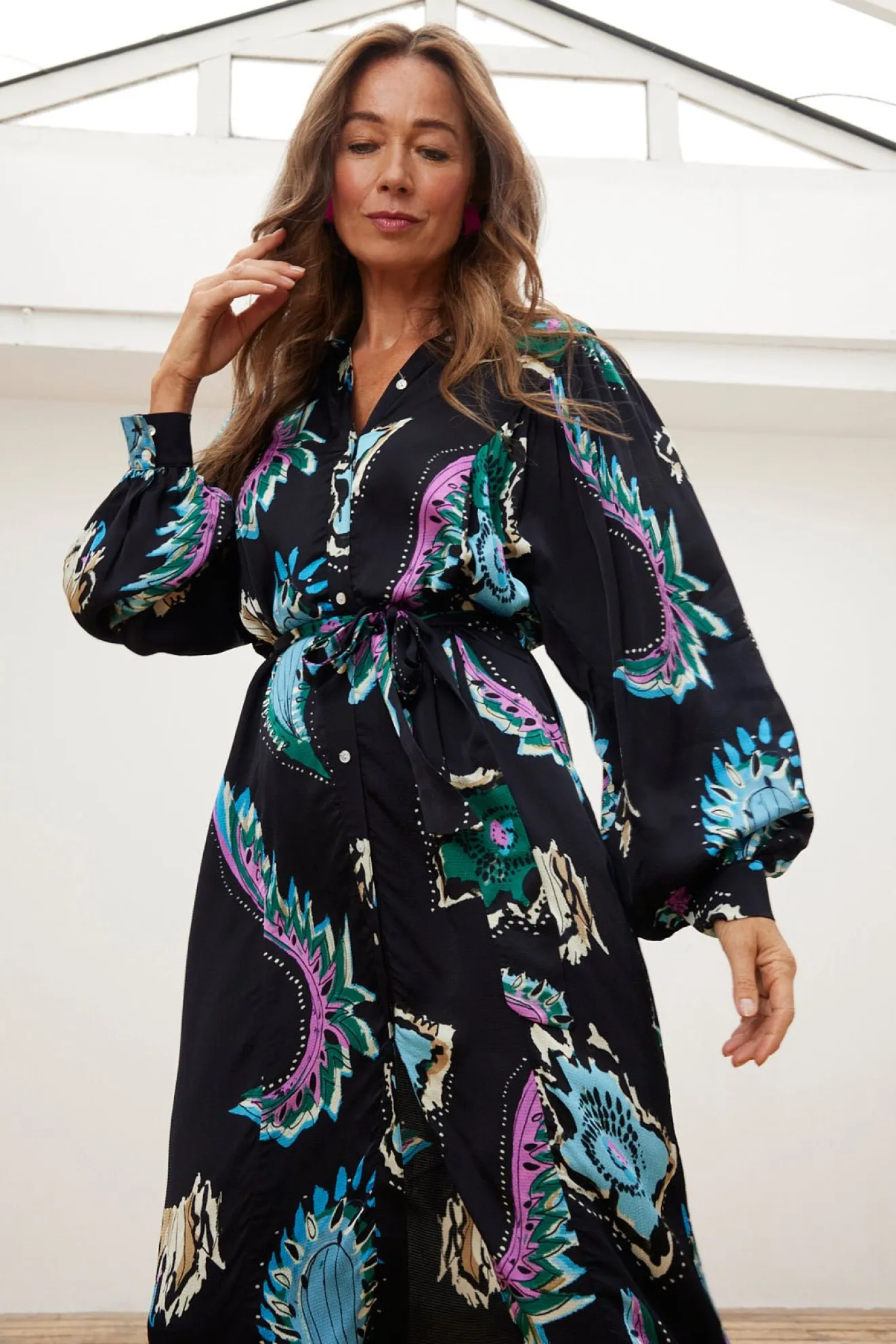 Pom Amsterdam Tides Deep Black Printed Midi Dress