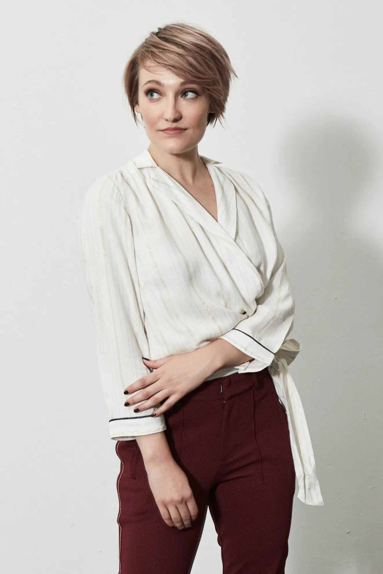 Pom Amsterdam Shiny Stripes White Wrap Blouse