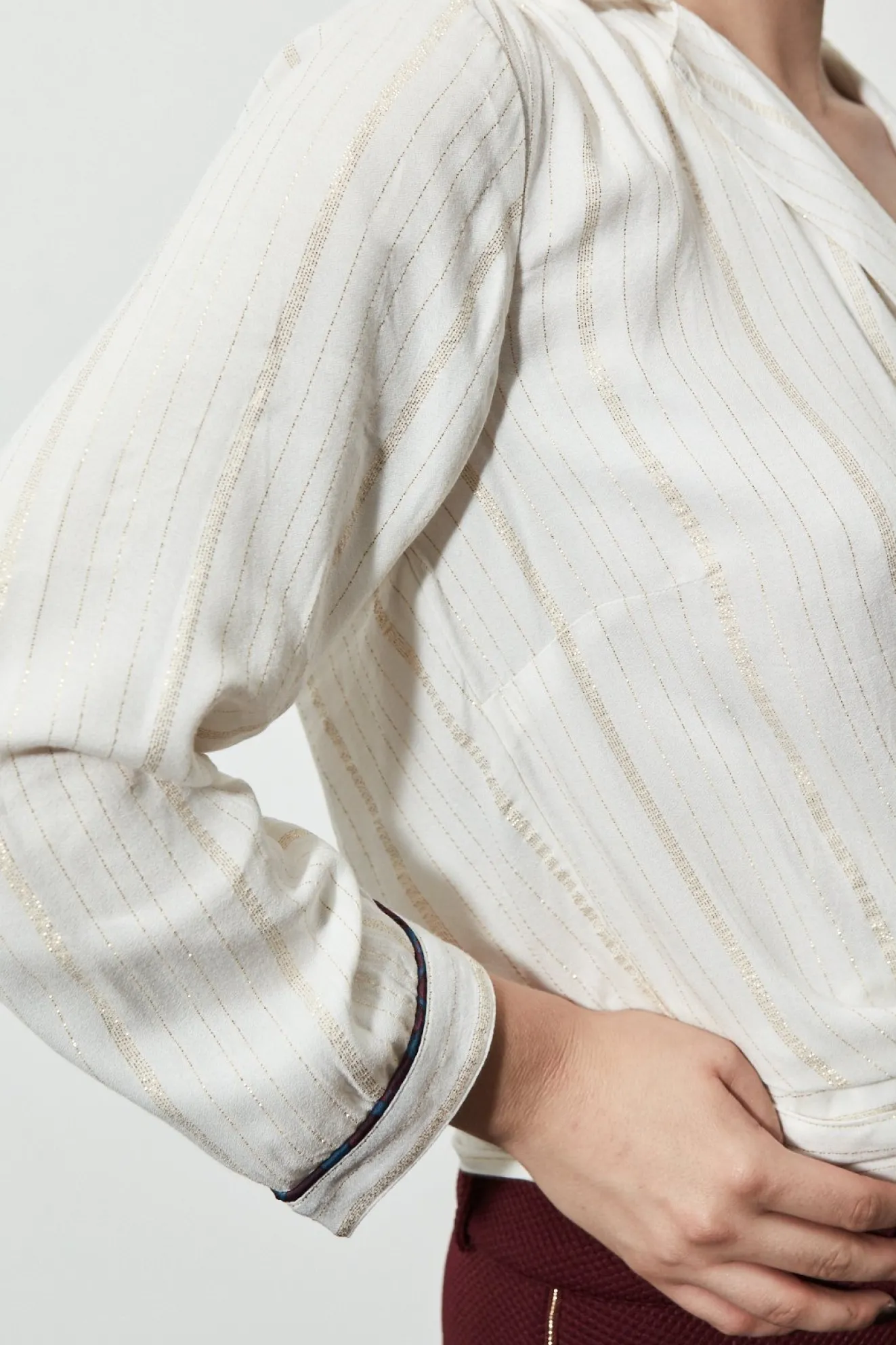 Pom Amsterdam Shiny Stripes White Wrap Blouse