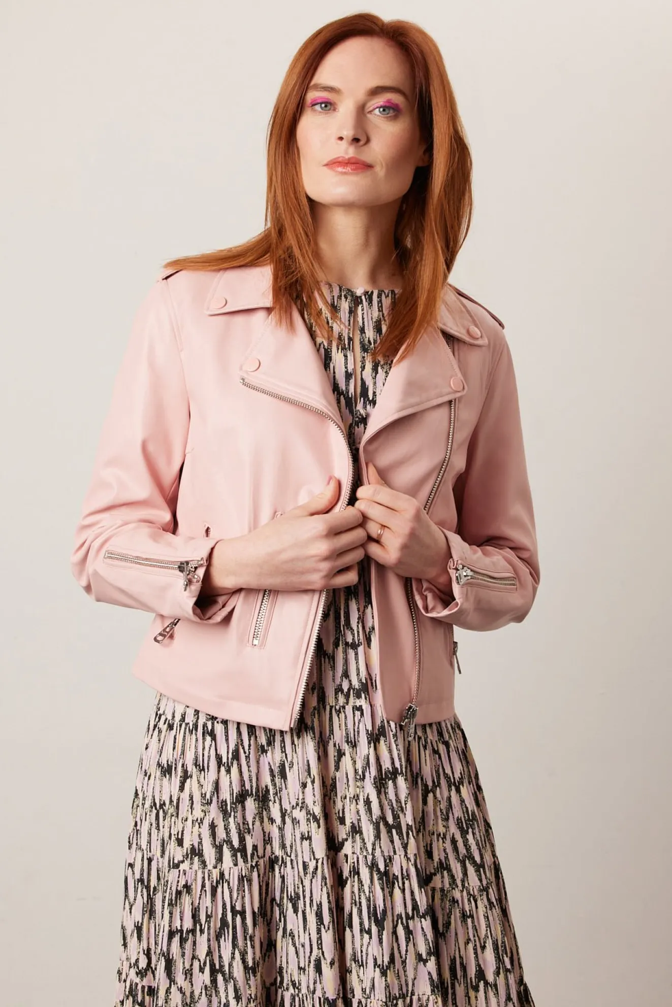 Jakke Beau Pink Faux Leather Biker Jacket