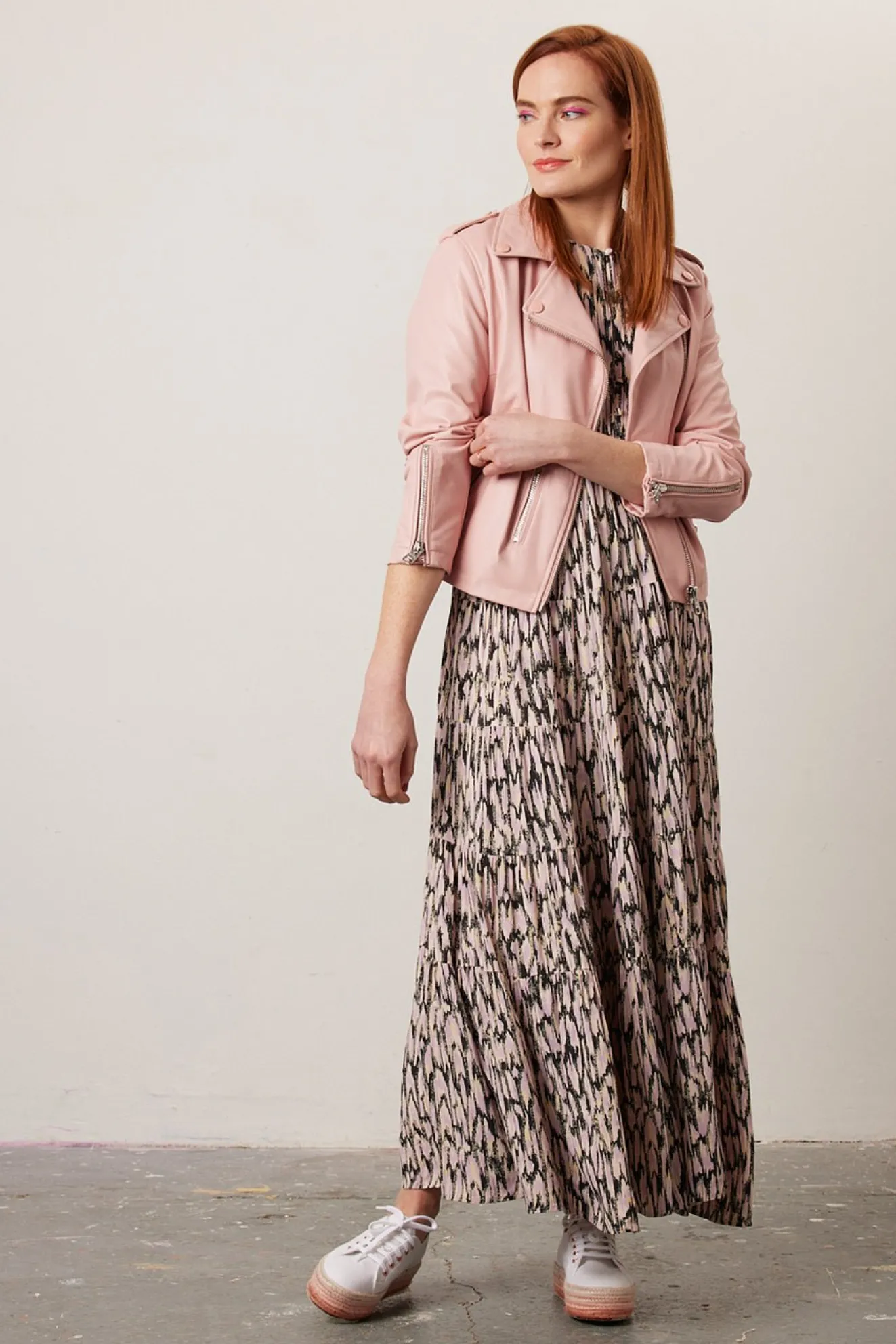 Jakke Beau Pink Faux Leather Biker Jacket