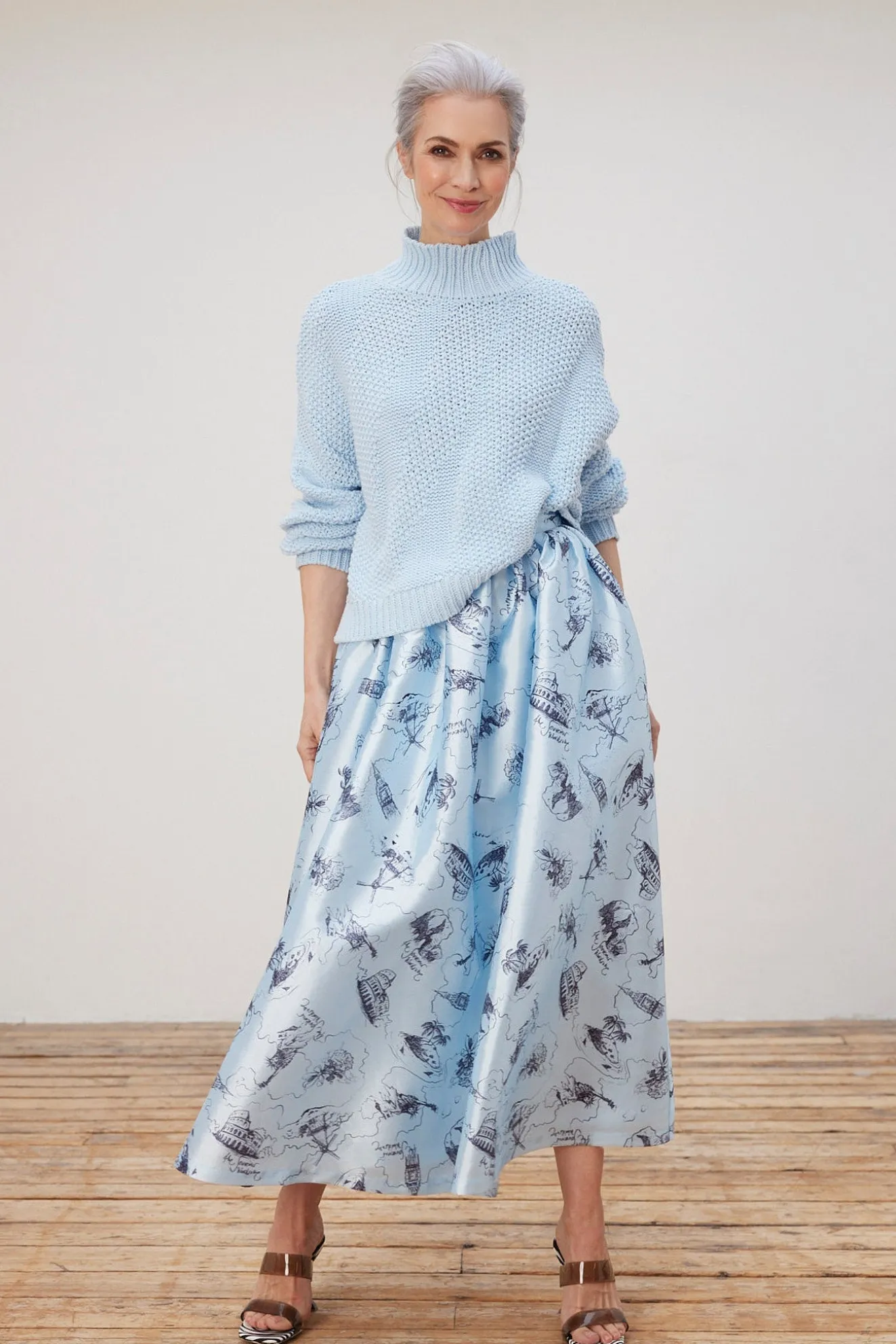 Stella Nova Juna Printed Blue Midi Skirt