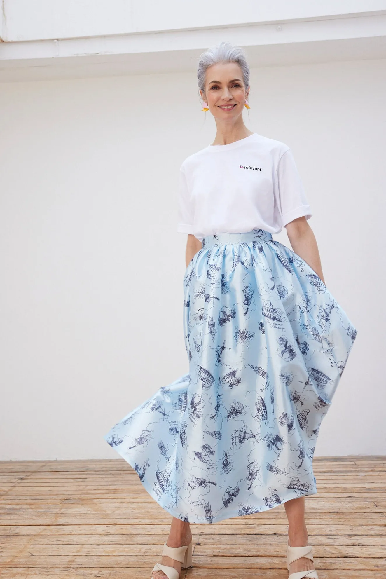 Stella Nova Juna Printed Blue Midi Skirt