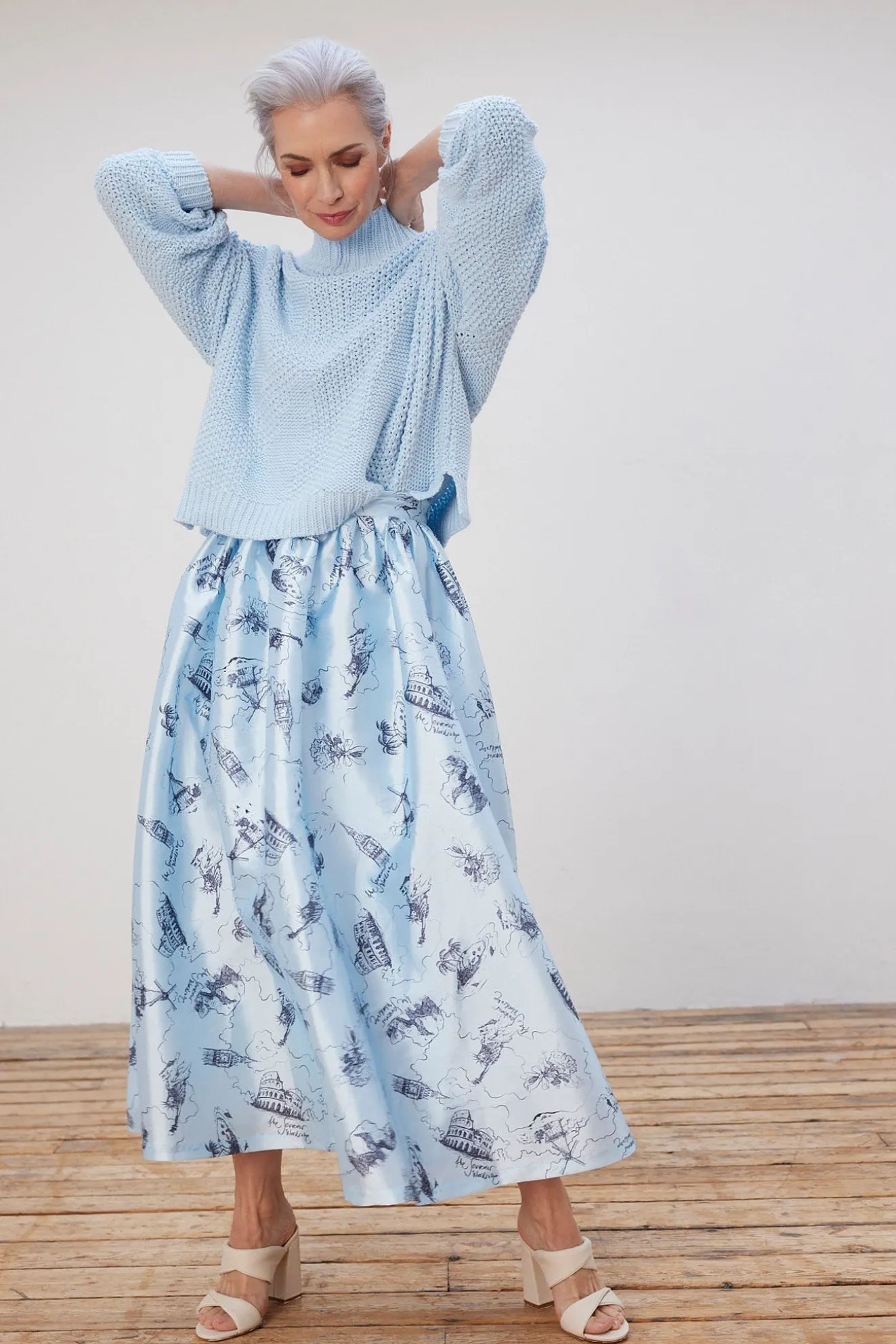 Stella Nova Juna Printed Blue Midi Skirt
