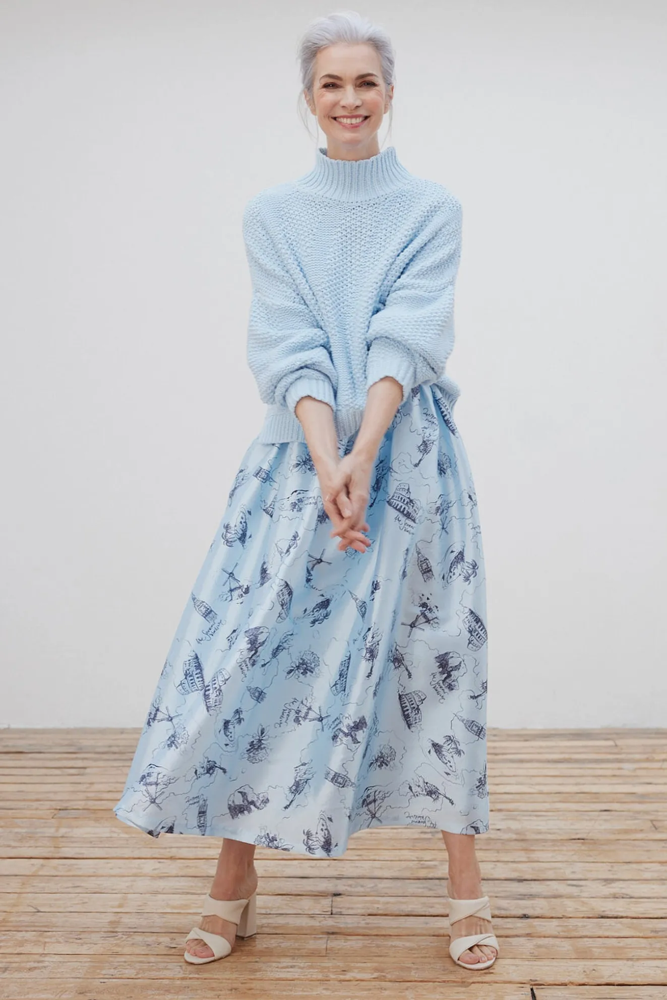 Stella Nova Juna Printed Blue Midi Skirt