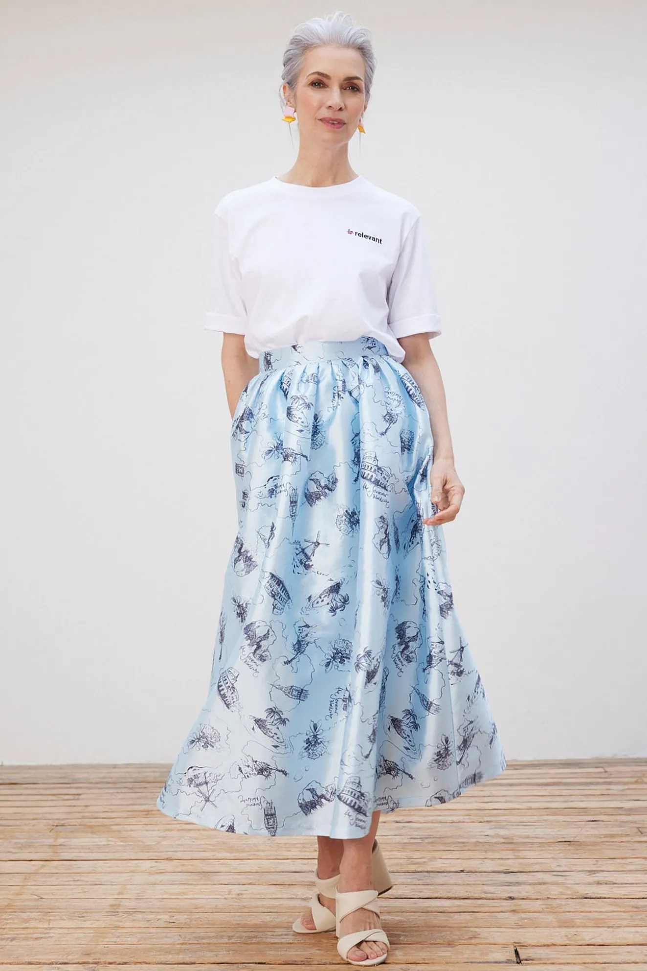 Stella Nova Juna Printed Blue Midi Skirt