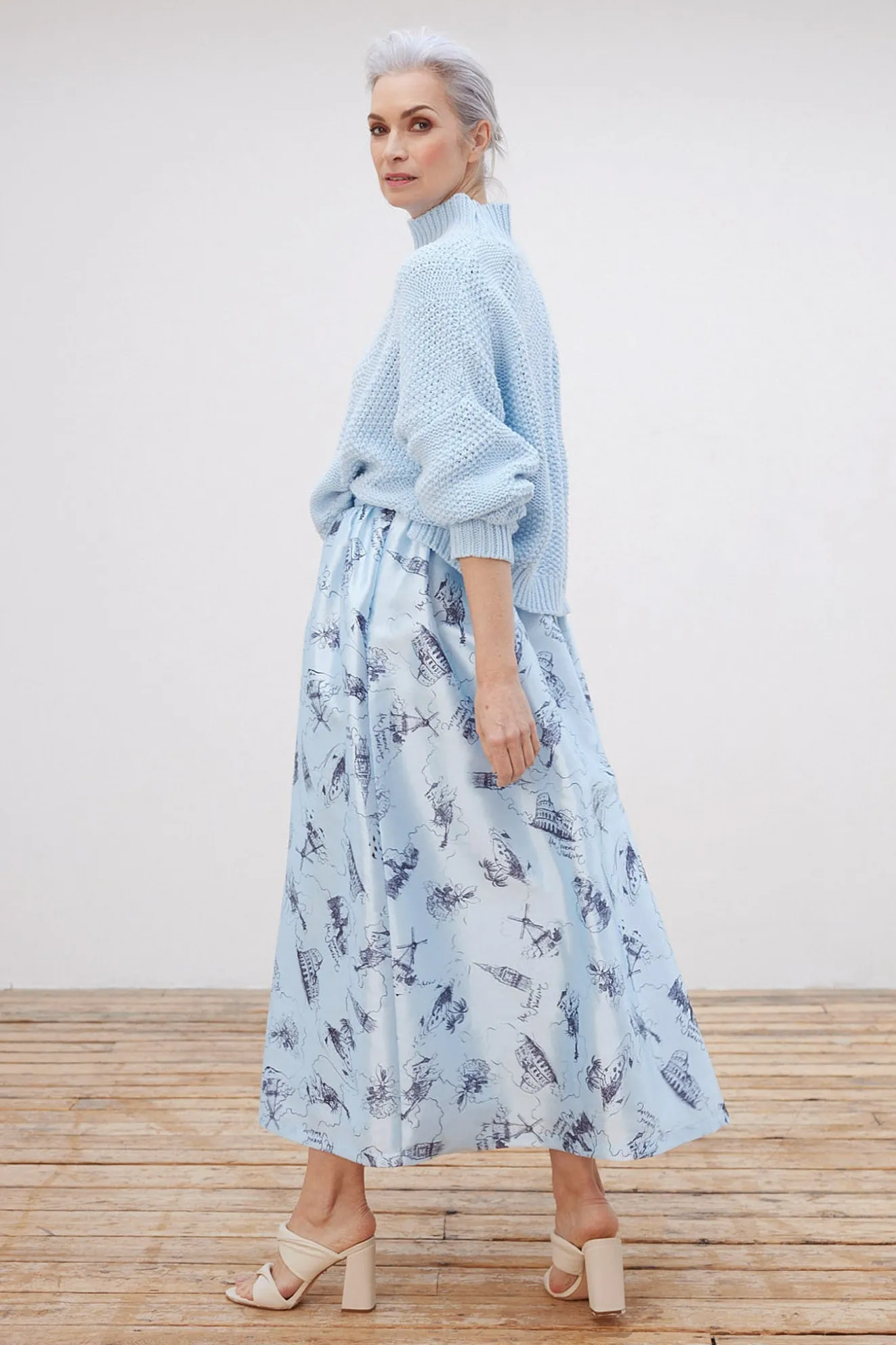 Stella Nova Juna Printed Blue Midi Skirt