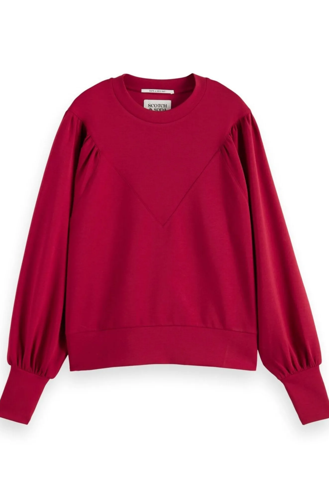 Scotch & Soda Loose Fit Puff Sleeve Raspberry Sweater