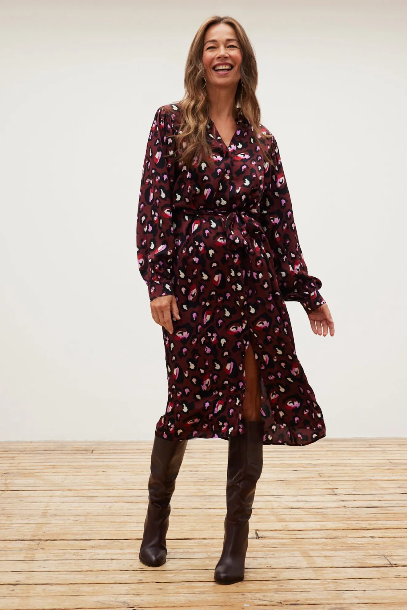 Pom Amsterdam Leopard Print Red Midi Dress