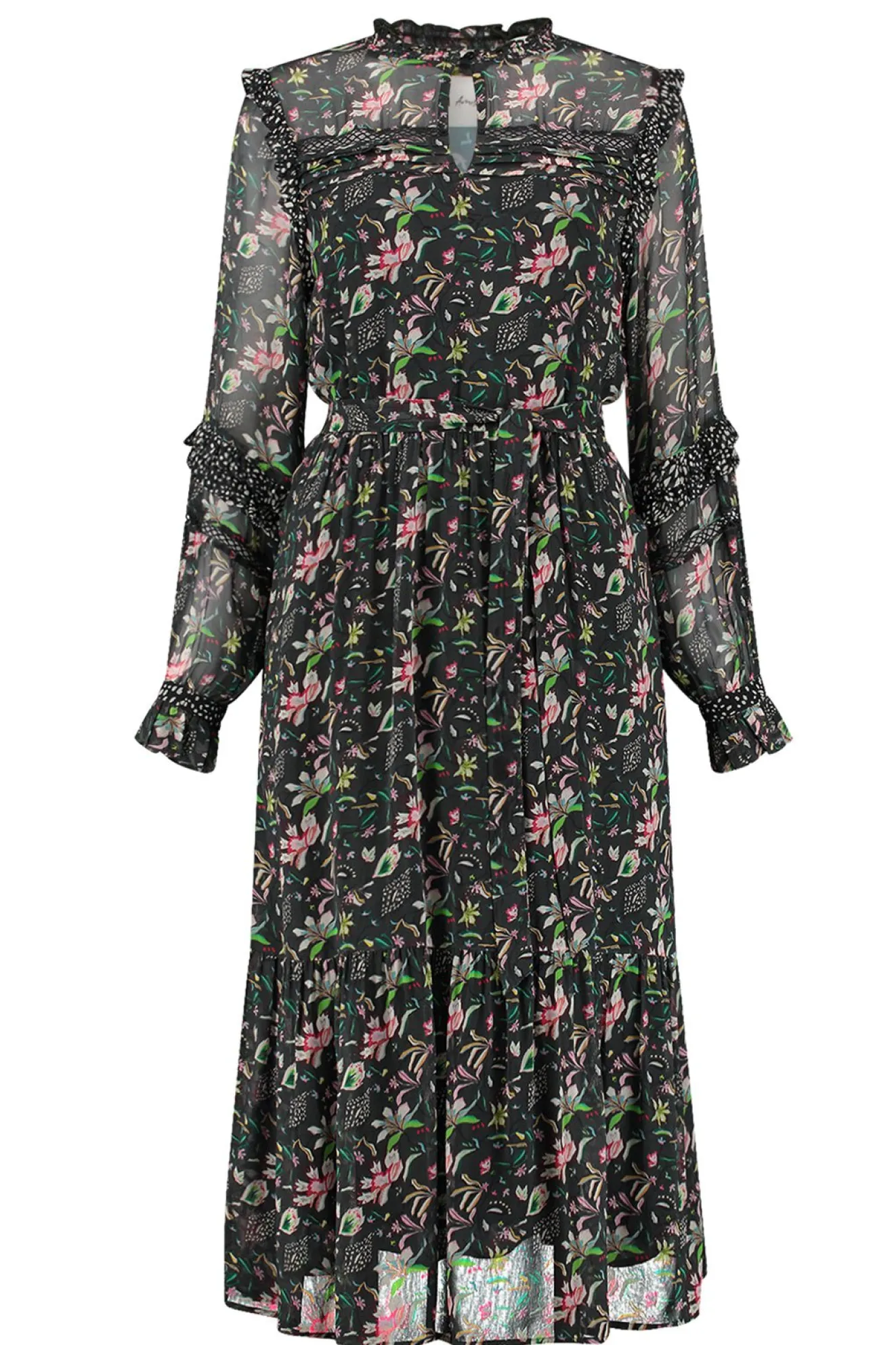 Pom Amsterdam Flowers Blaze Anthracite Midi Dress