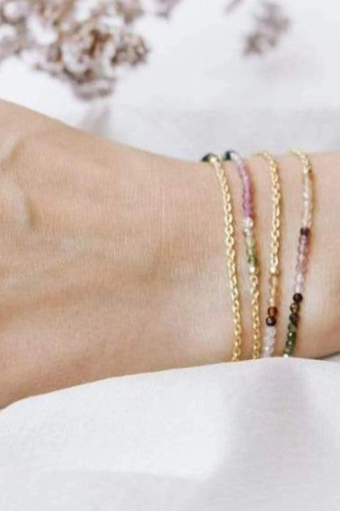 24K Gold Plated Rainbow Tourmaline Glasses Chain & Bracelet