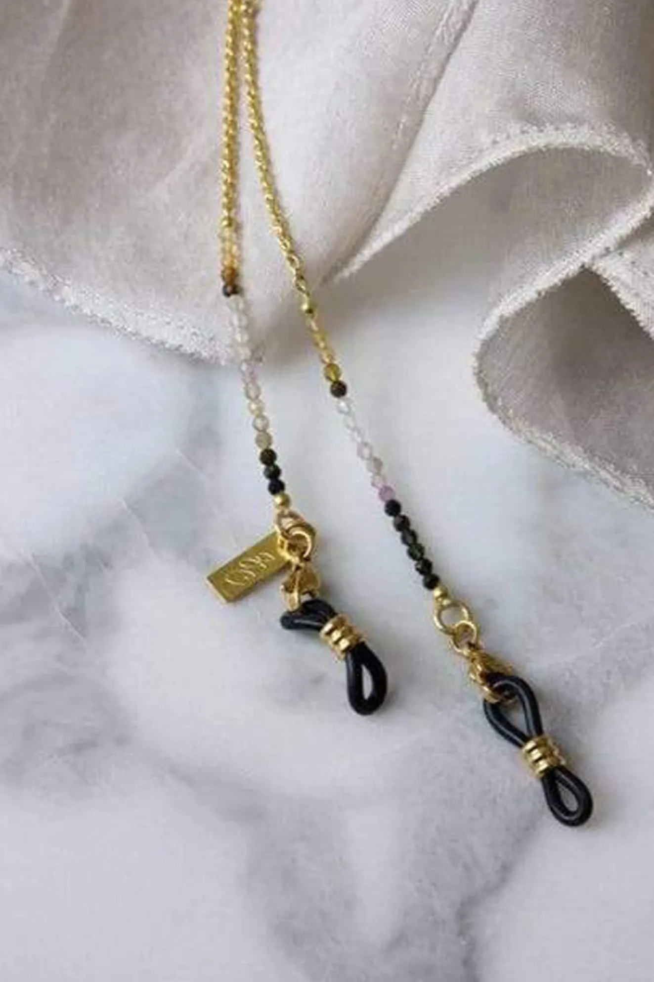 24K Gold Plated Rainbow Tourmaline Glasses Chain & Bracelet