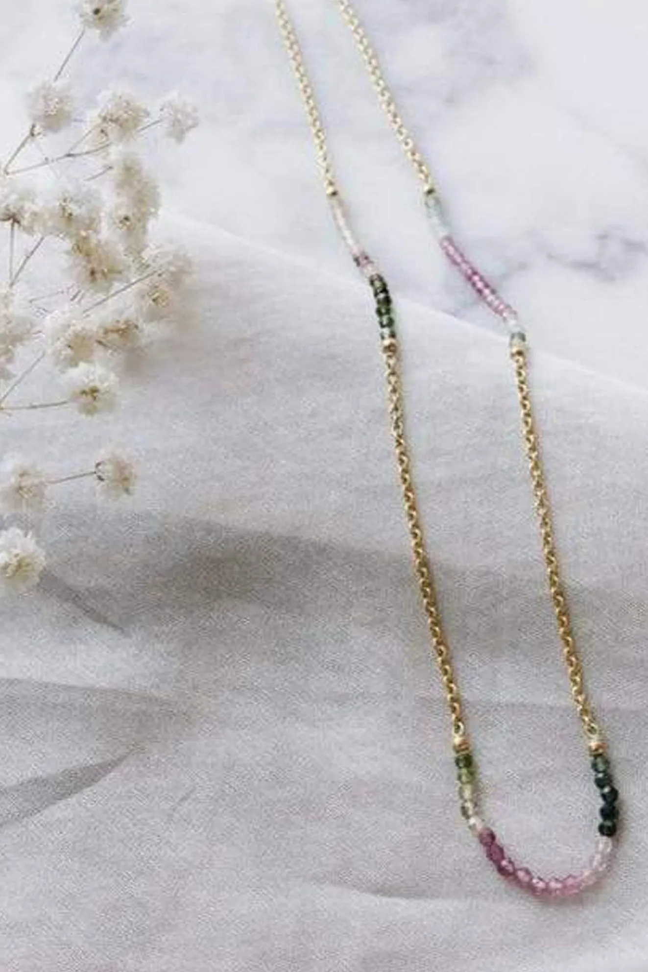 24K Gold Plated Rainbow Tourmaline Glasses Chain & Bracelet