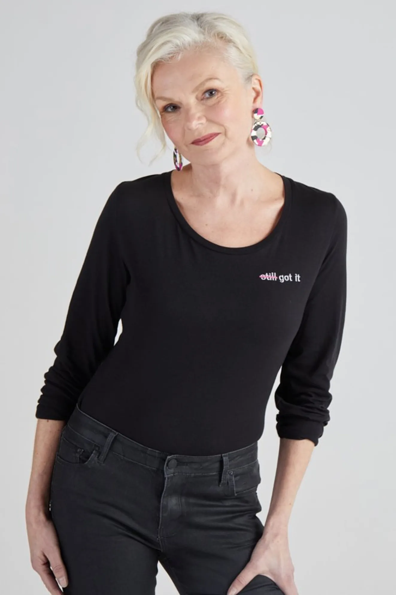 Strike Out Ageism Charity Black Long-Sleeved T-Shirt (3 Slogan Options)