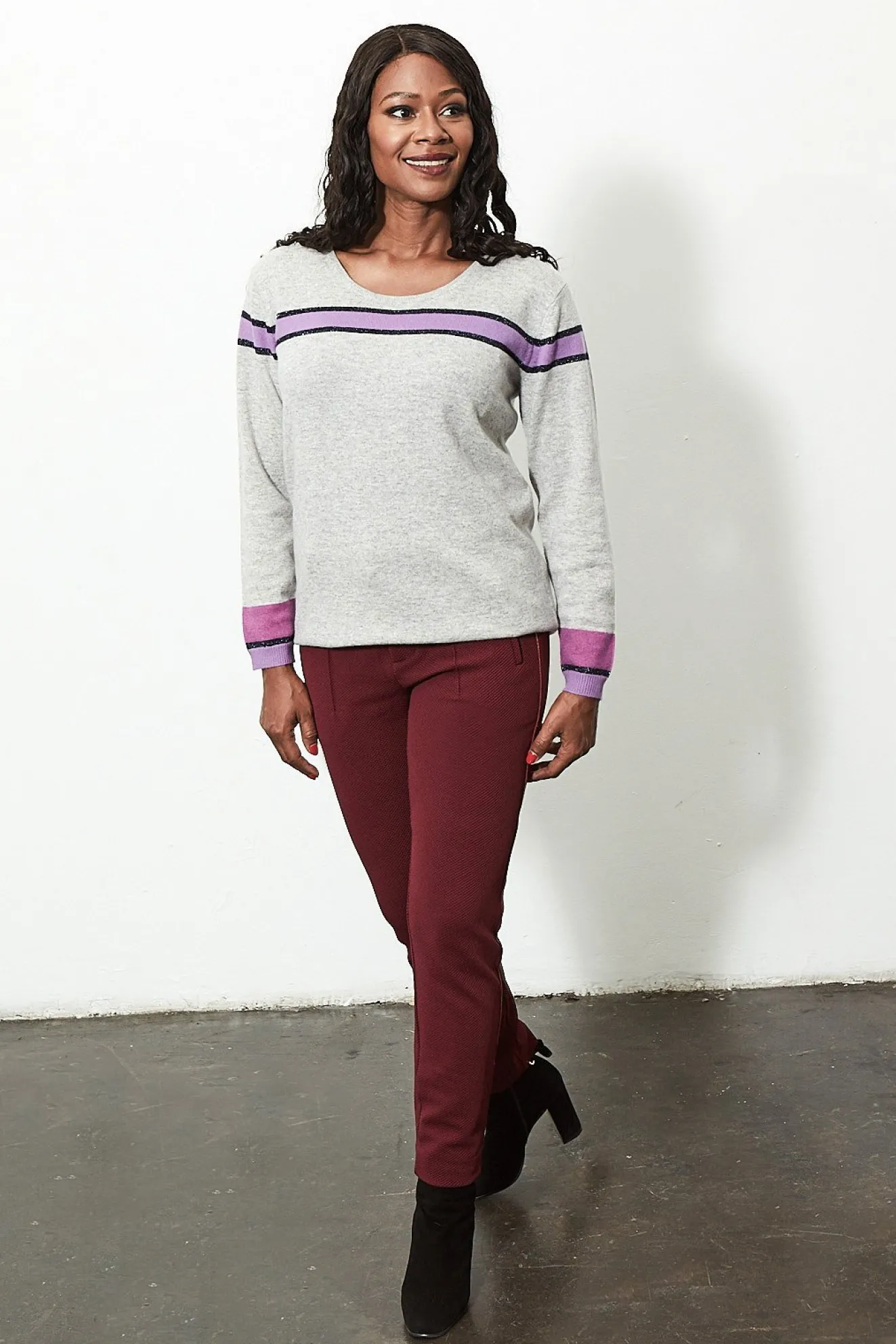 Jacynth London Theia 100% Cashmere Grey Striped Jumper