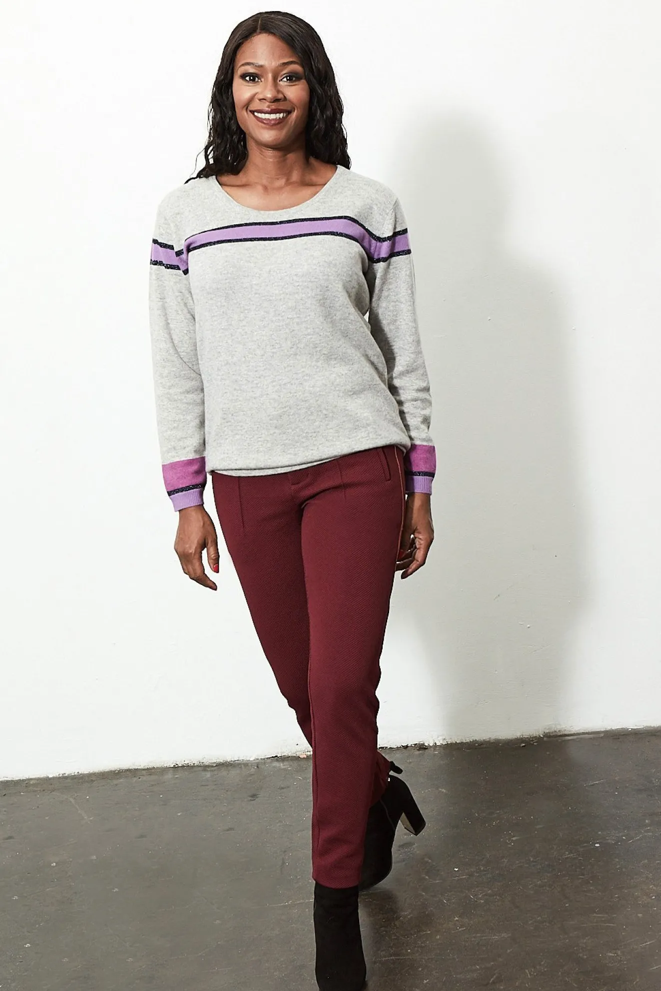 Jacynth London Theia 100% Cashmere Grey Striped Jumper