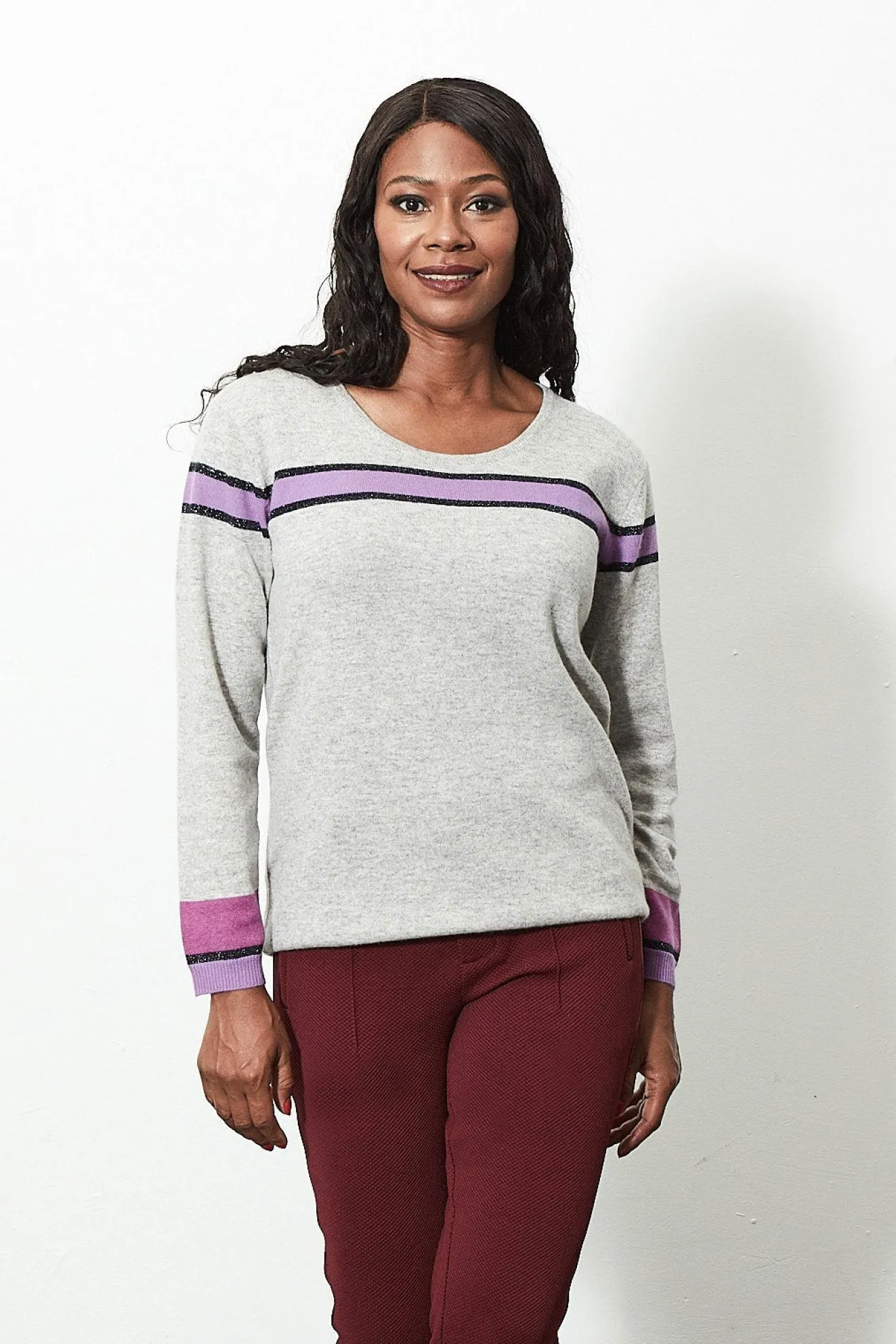 Jacynth London Theia 100% Cashmere Grey Striped Jumper