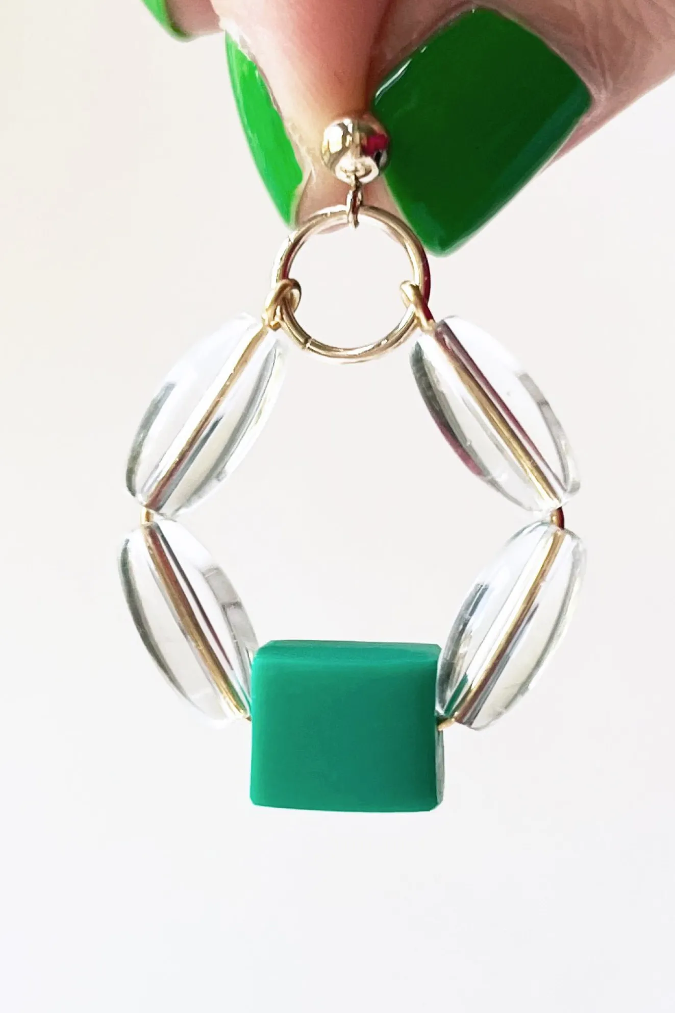 Bubble Emerald Green Hoop Earrings