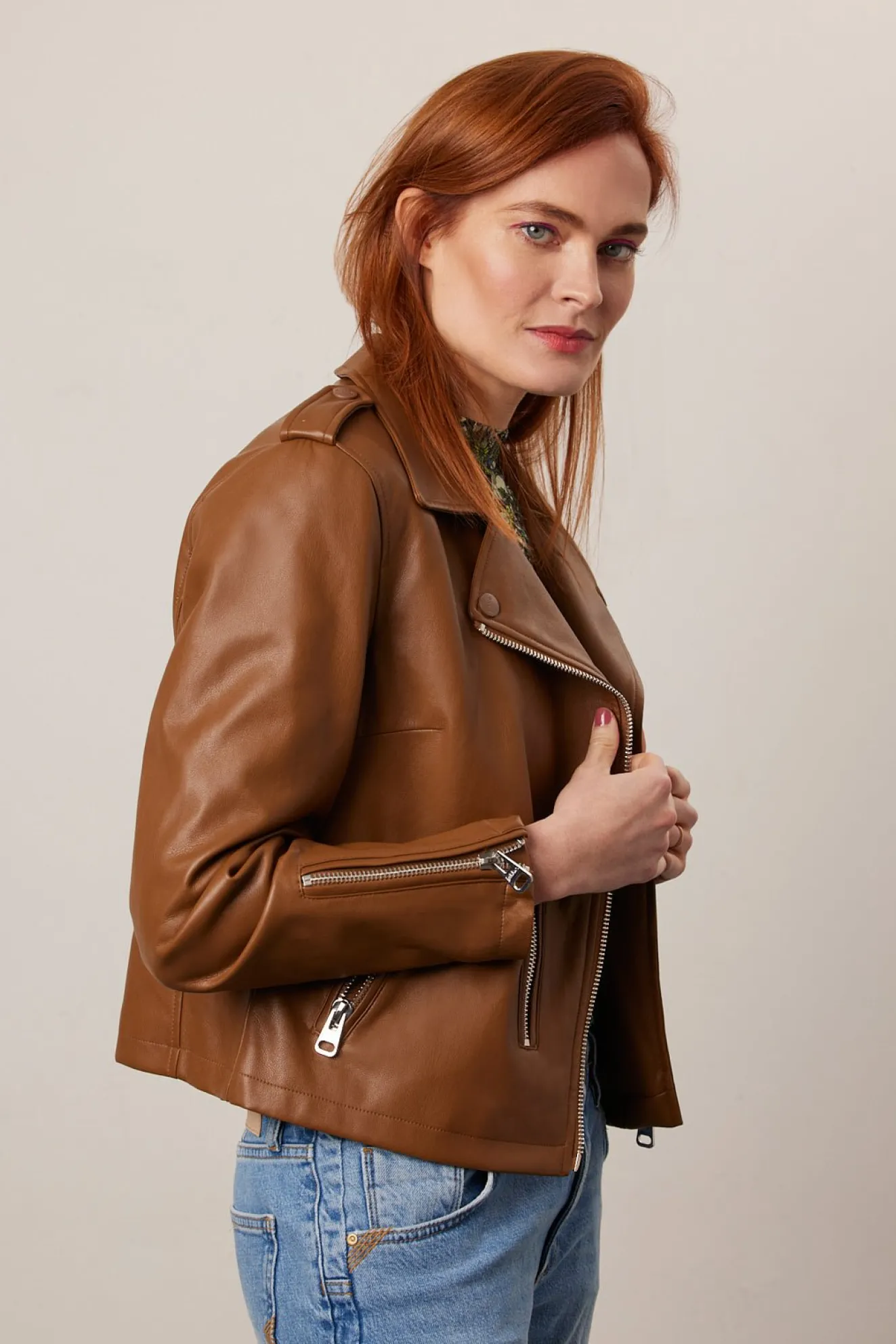 Jakke Beau Chocolate Brown Faux Leather Biker Jacket