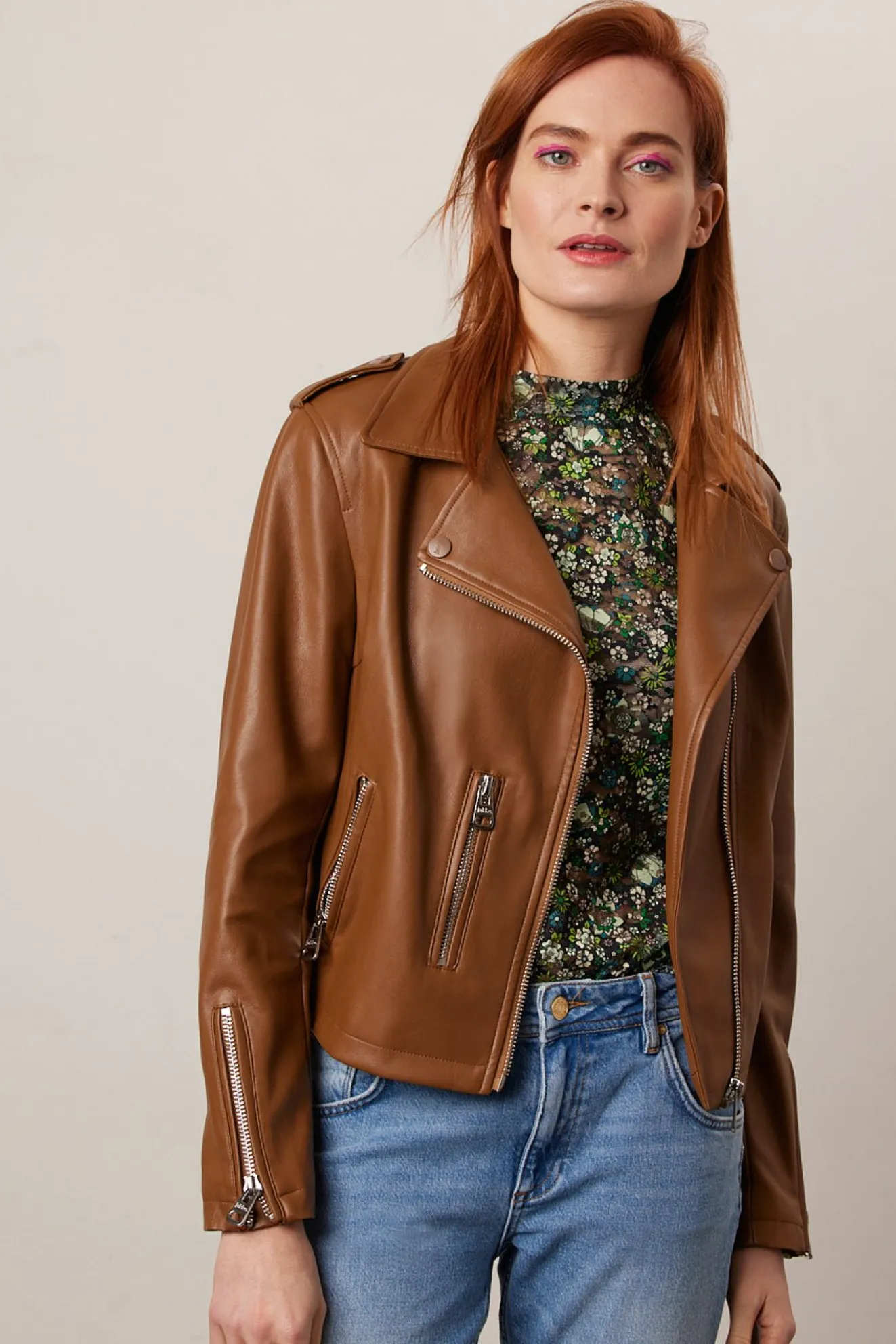 Jakke Beau Chocolate Brown Faux Leather Biker Jacket