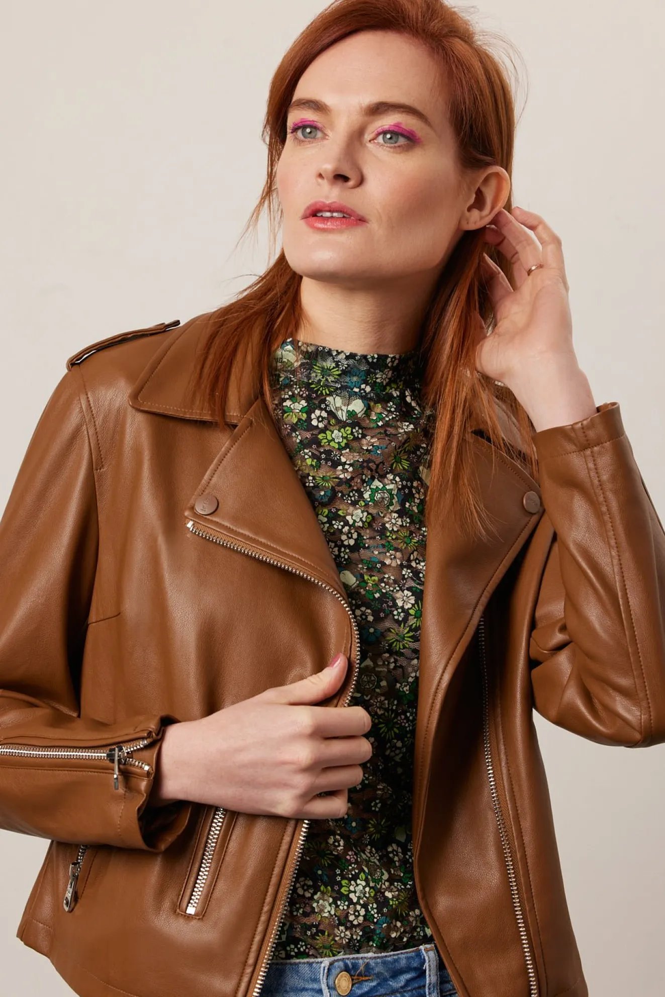 Jakke Beau Chocolate Brown Faux Leather Biker Jacket