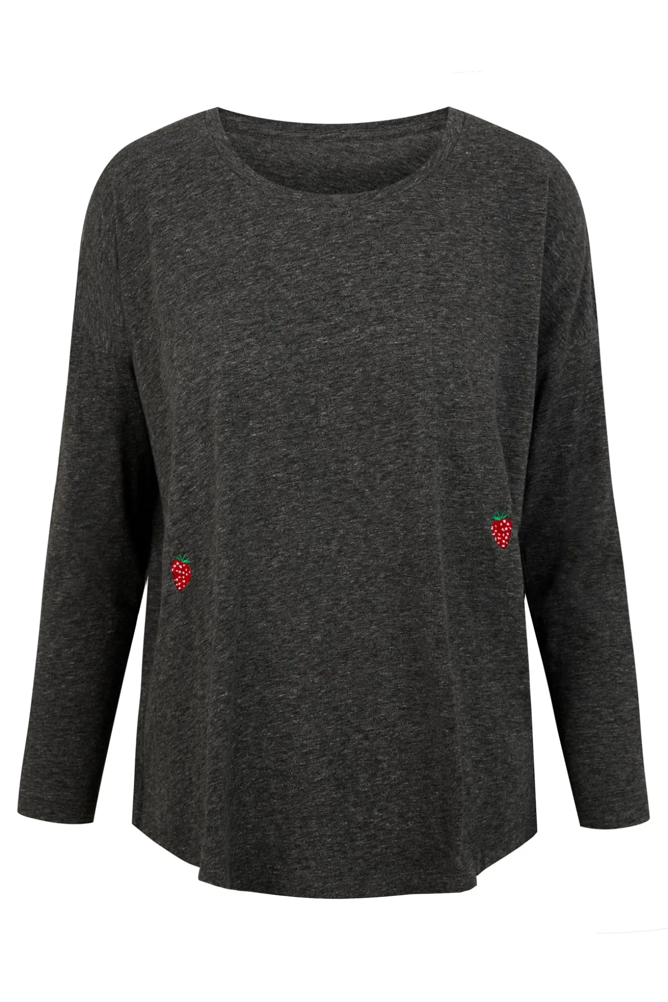 Embroidered Strawberry Slub Grey T-Shirt