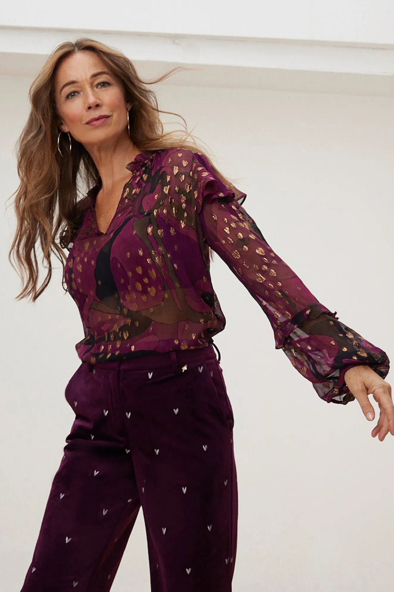 Fabienne Chapot Tina Bordeaux & Metallic Printed Blouse