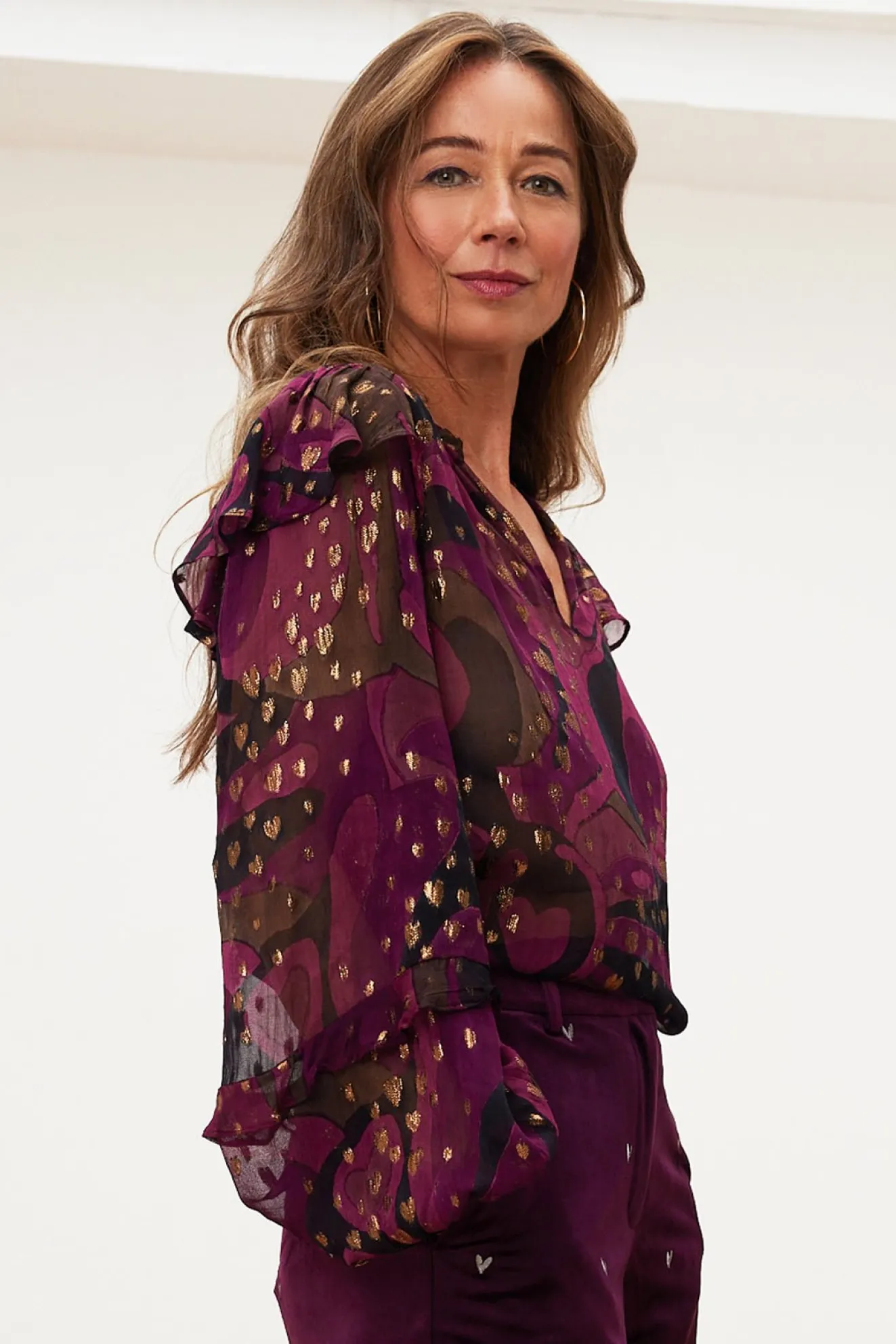 Fabienne Chapot Tina Bordeaux & Metallic Printed Blouse