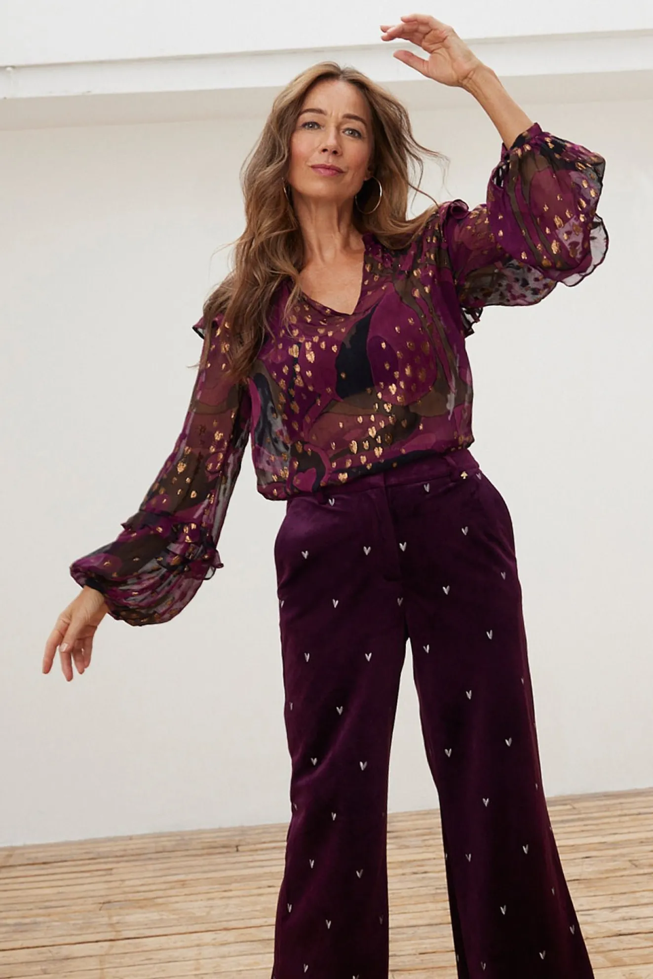 Fabienne Chapot Tina Bordeaux & Metallic Printed Blouse