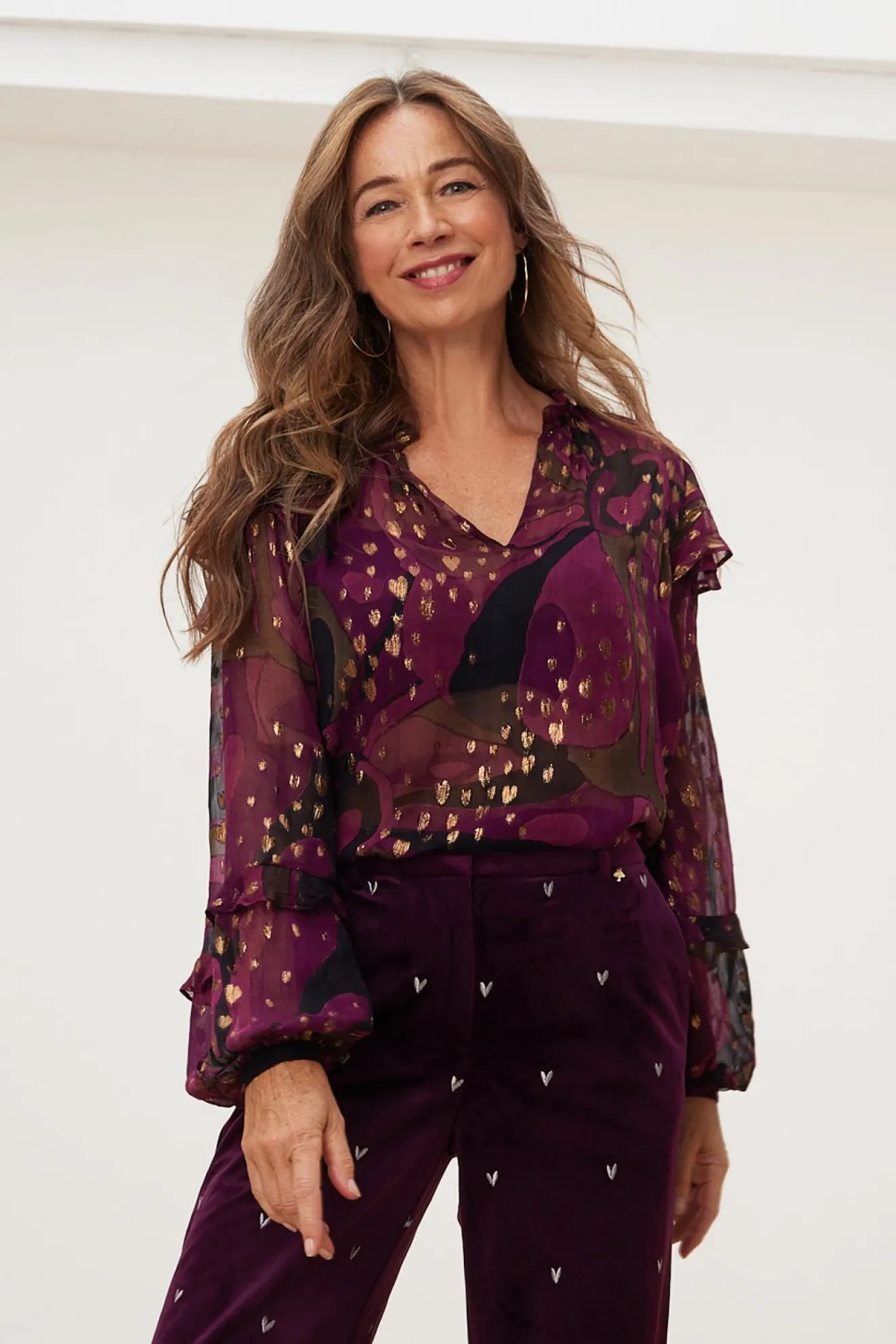 Fabienne Chapot Tina Bordeaux & Metallic Printed Blouse