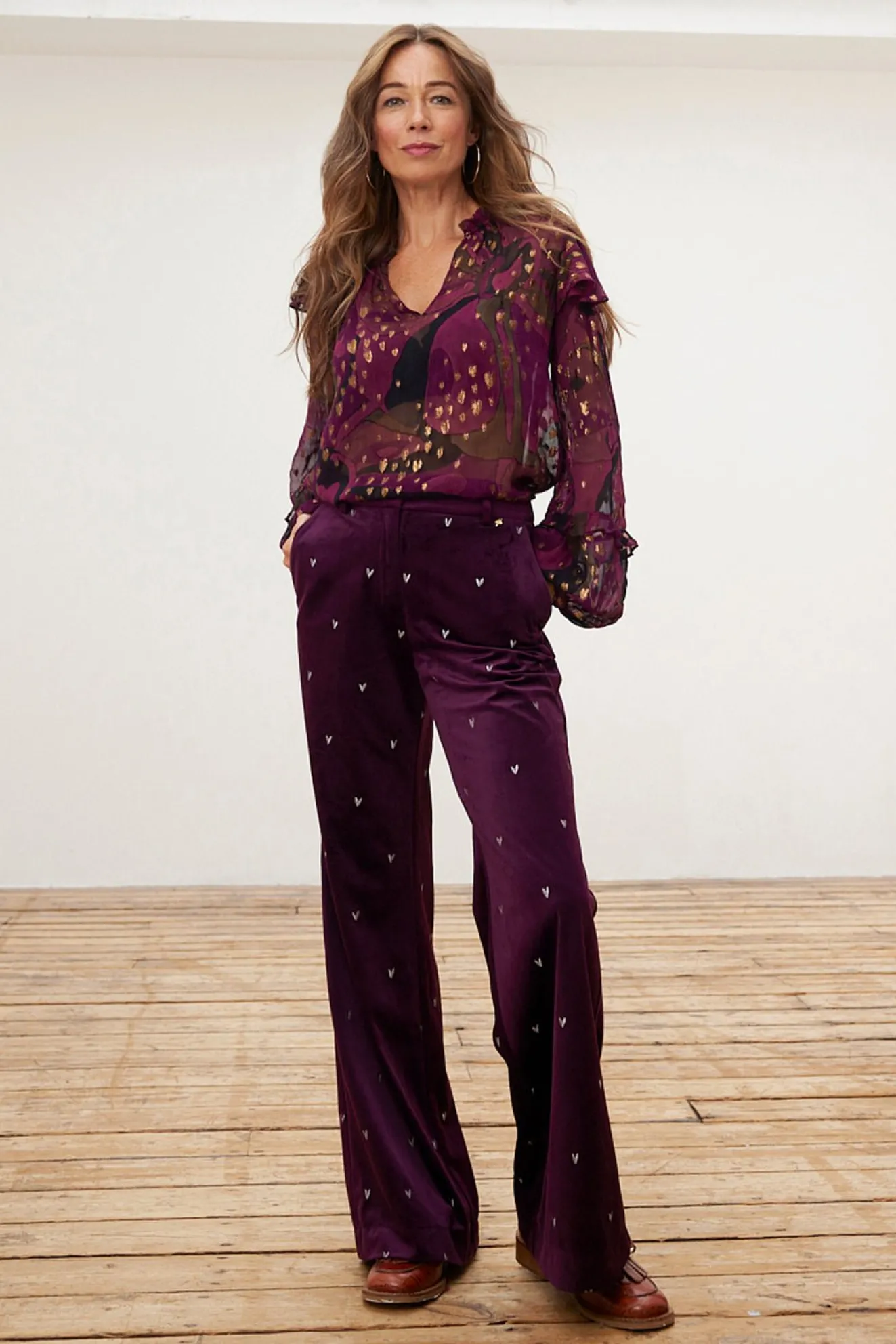 Fabienne Chapot Tina Bordeaux & Metallic Printed Blouse