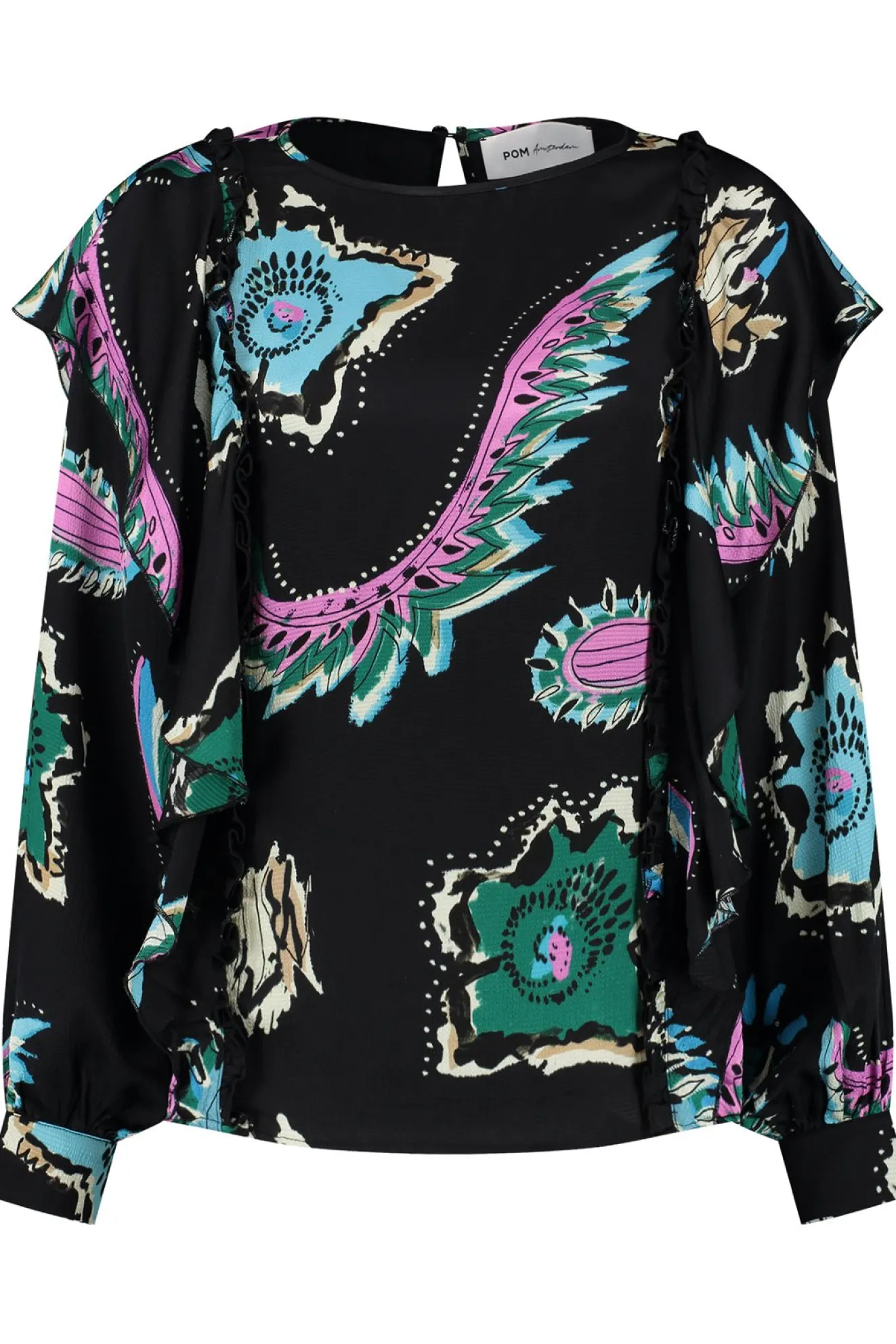 Pom Amsterdam Tides Deep Black Printed Top