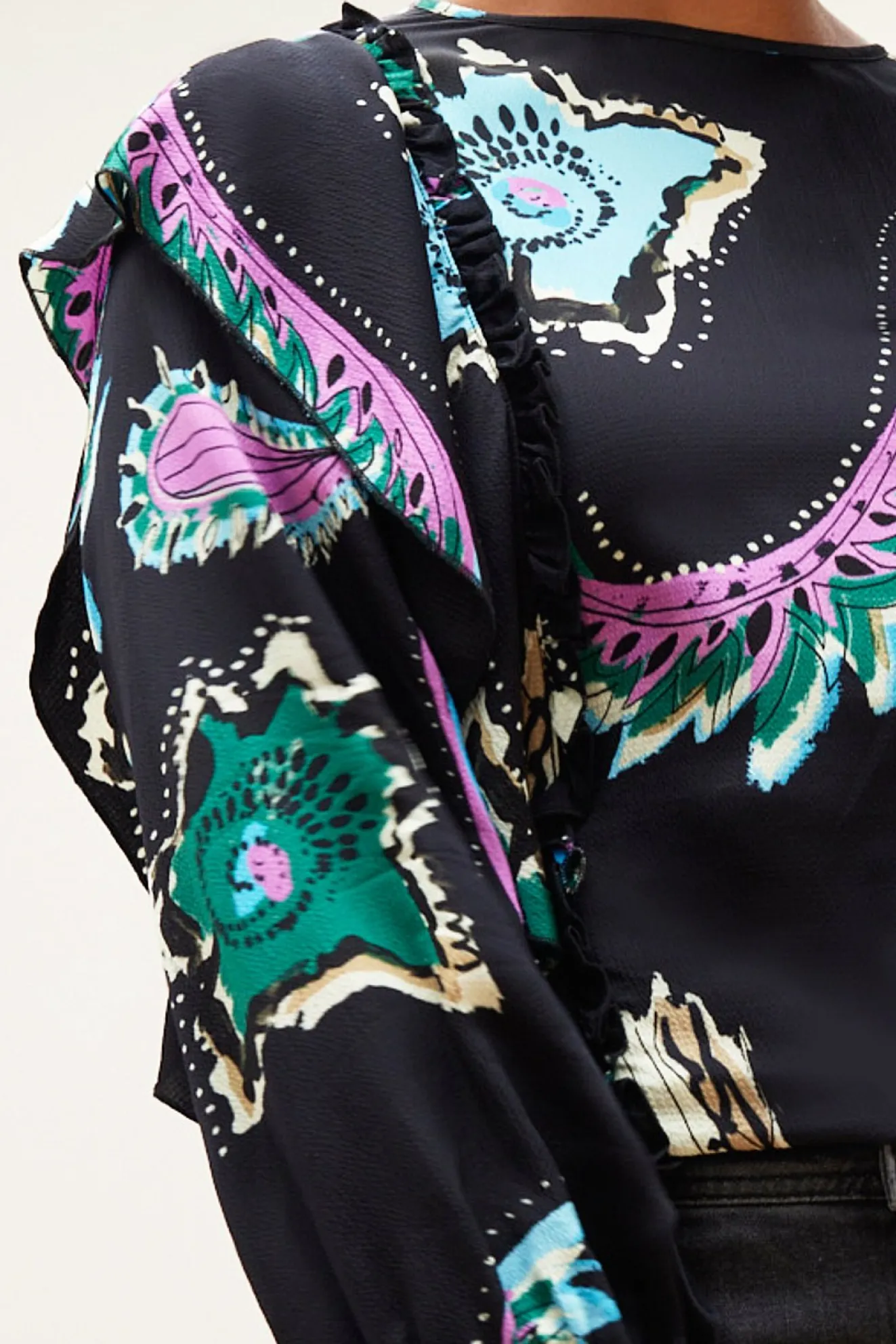 Pom Amsterdam Tides Deep Black Printed Top