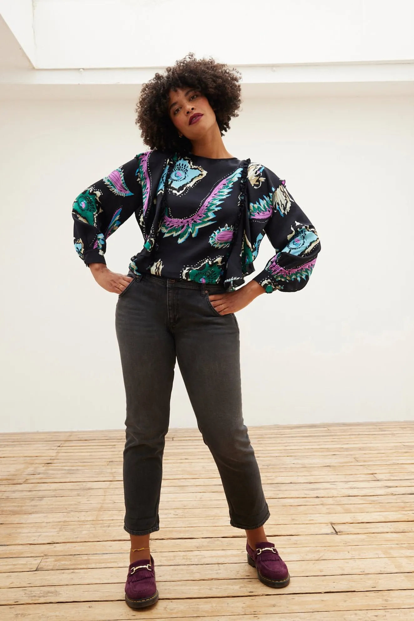 Pom Amsterdam Tides Deep Black Printed Top